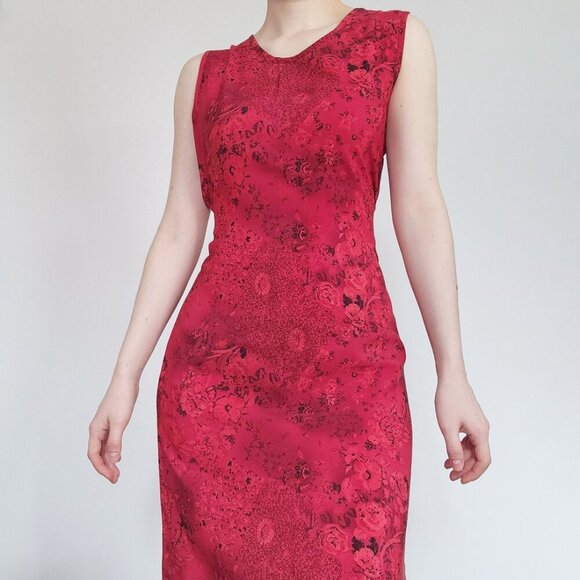 Vintage 90s romantic dainty red floral midi dress from Wardrobe Essentials - Picture 1 of 16